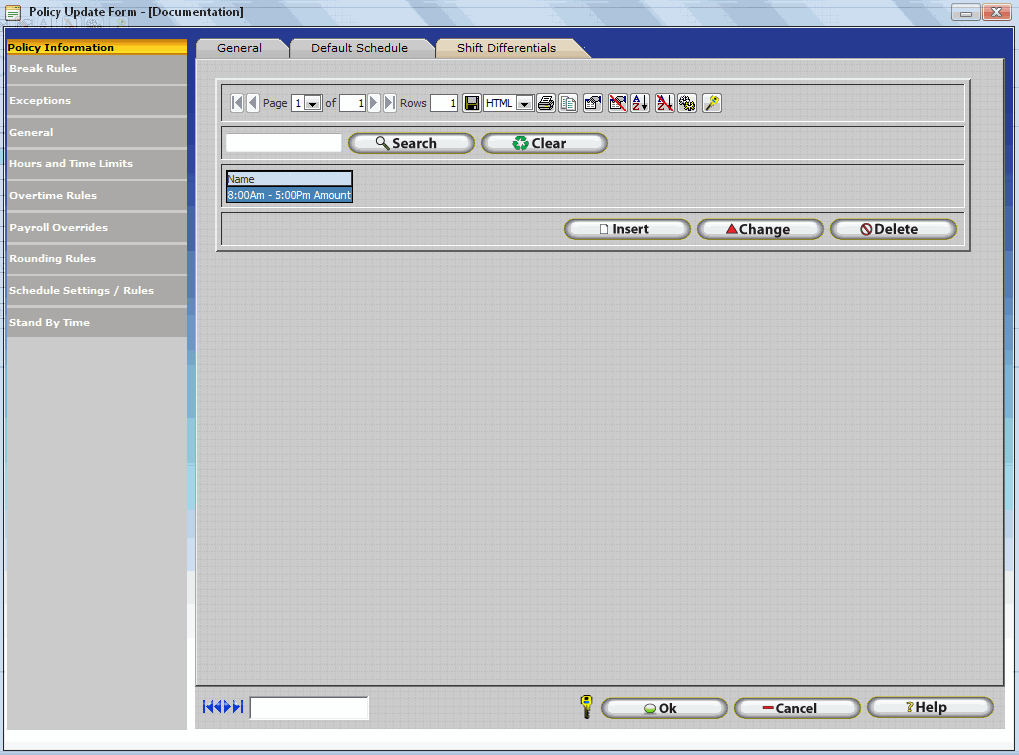 Shift Differentials Tab
